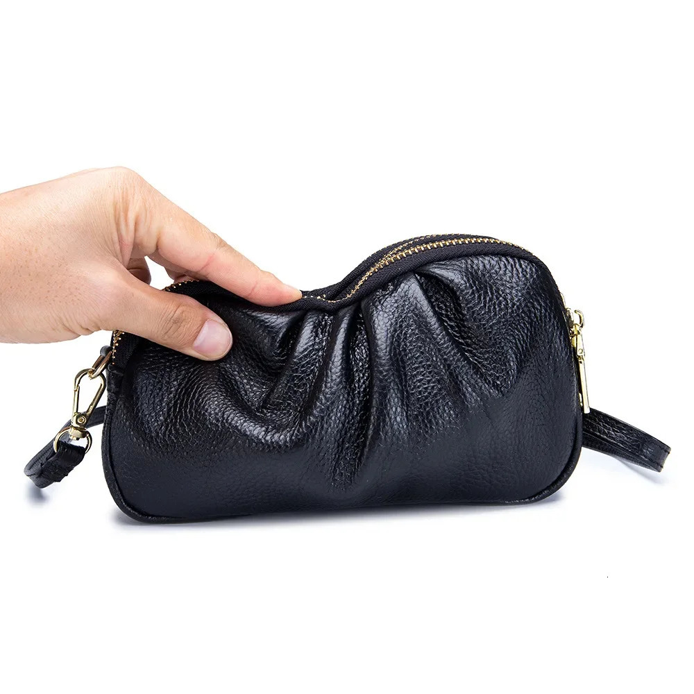 womens mobile phone wallet leather three-layer zipper shoulder messenger bag womens cloud bag daily handbag 241106