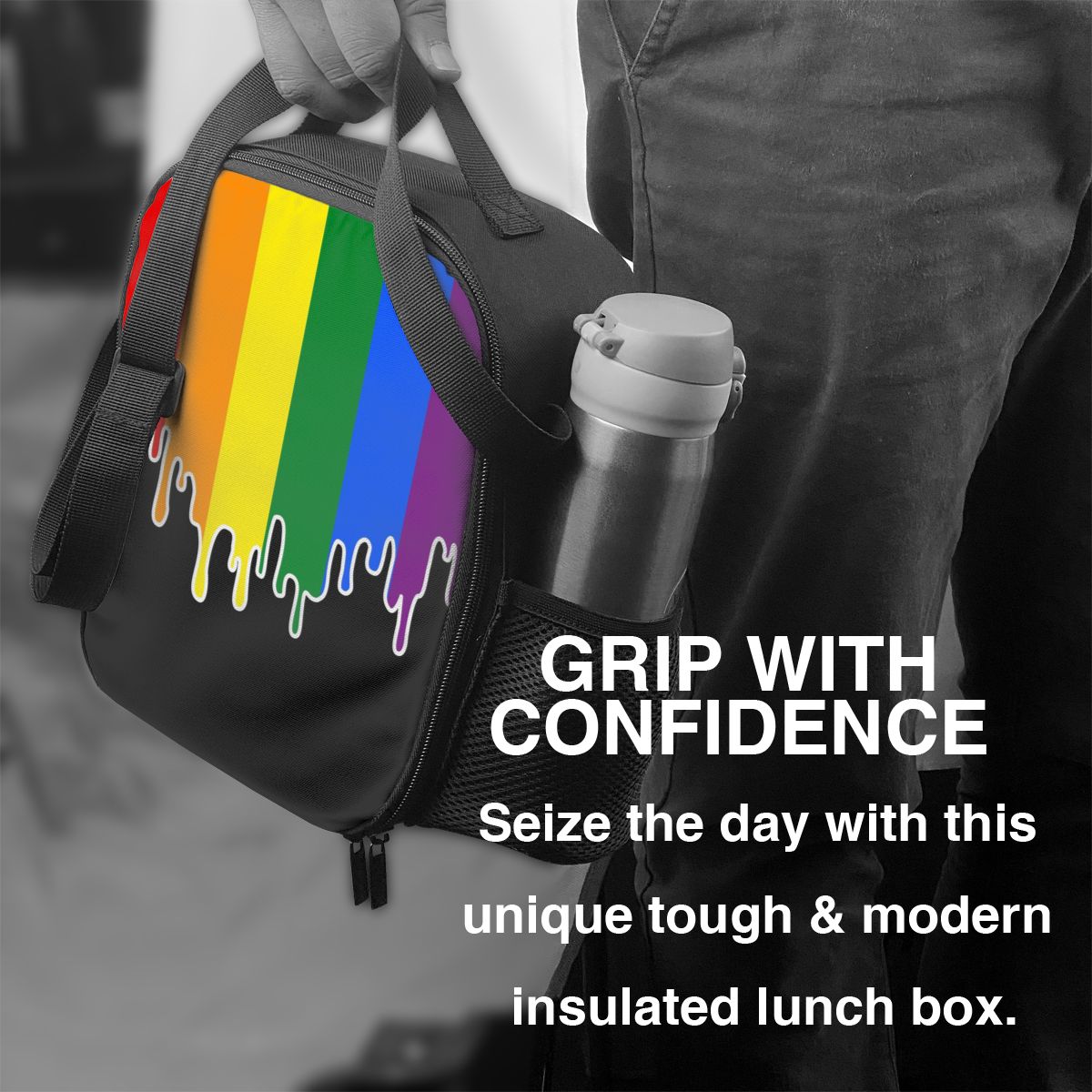 Pride Flag Drip Design Insulated Lunch Tote Bag for Women Rainbow Lesbian Resuable Cooler Thermal Food Lunch Box School
