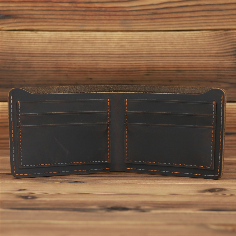 Genuine Crazy Horse Leather for Men Short Wallet Vintage Male Small Purse Luxury Brand Designer Man Credit Card Holder Wallets