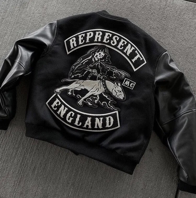 Street clothing jacket Y2K mens motorcycle jacket hip-hop leather retro skull embroidery jacket leather zipper jacket 241106