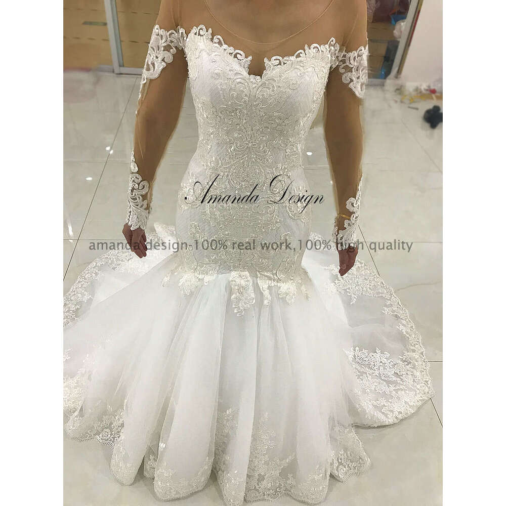 Amanda Design hochzeitskleid Lace Applique Mermaid Wedding Dress Long Sleeve