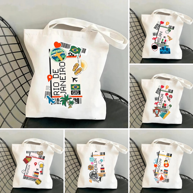 Airplane Ticket 3D Printed Shoulder Bags Graphic Tote Harajuku Shopper Bag Women Female Funny Large-capacity Canvas Shopping Bag