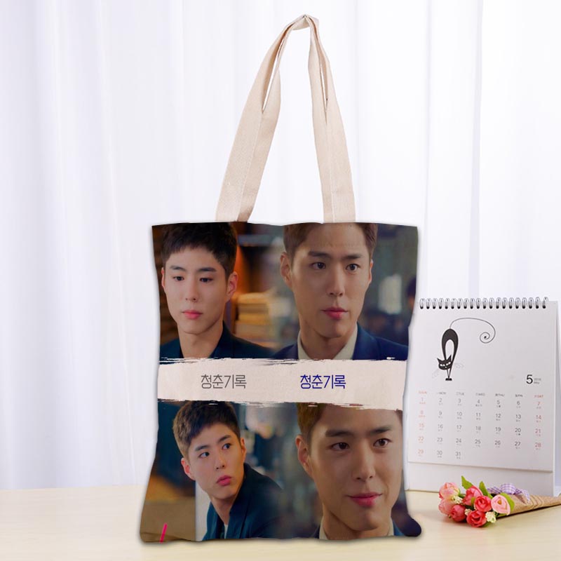 K-Drama Record of Youth Park Bo Gum Tote Bag Cotton Cloth Shoulder Shopper Bags for Women Eco Foldable Reusable Shopping Bags