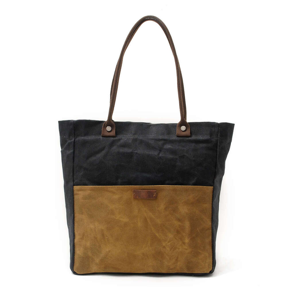 OLOEY Korean Fashion New Arrival Oil Wax Canvas Women's Simple Waterproof Cloth Retro Contrast Shoulder Bag Portable Shopping