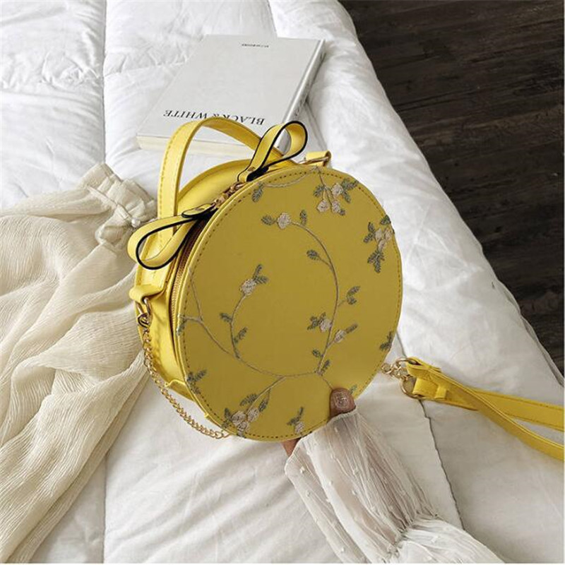 Bags For Women Sweet Lace Round Handbags ladies new Crossbody Bags Female Small Flower Chain Shoulder Bag female PU Leather bag