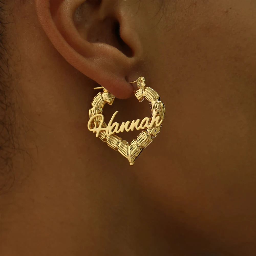 Haiyufly customizes names for girls bamboo earrings stainless steel jewelry personalized letters rens Mothers Day gifts 241106