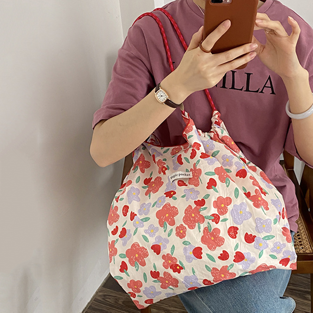 Floral Printed Canvas Shoulder Bag Books Bag Large Capacity Reusable Ladies Totes Simple Fashion Casual Shopping Bags For Women