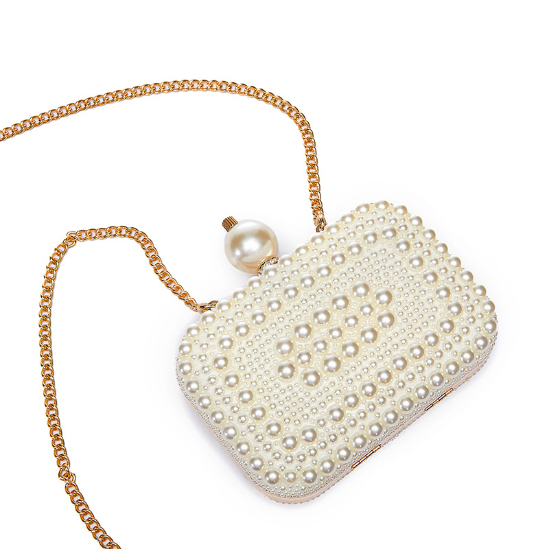 Fashion Girls Bags Square Shell Clutch Bag Handmade Sweet Pearl Wedding Party Chain Mini Leather Crossbody Sling Bags for Women