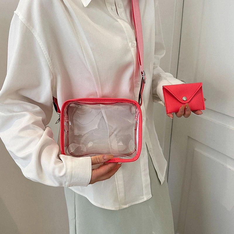 Transparent PVC Clear Purse Crossbody Beach Bagwith Wallet Shoulder Bags with Removable Strap Stadium Approved Bags
