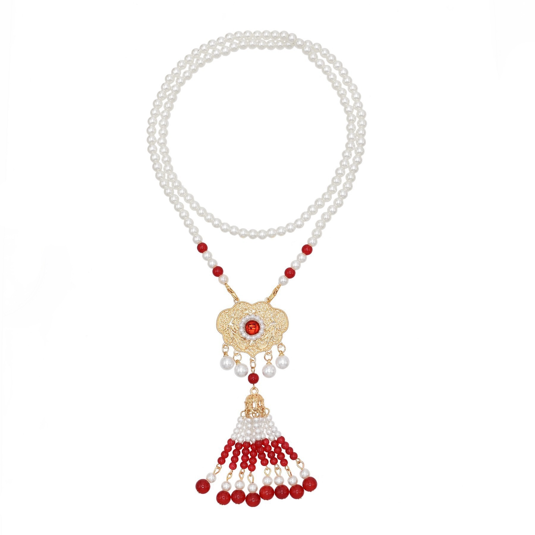 Hanfu Ancient Style Changying Luo Ping An Lock Necklace Pearl Ming Style Ma Mian Skirt Red Children's Retro Accessories