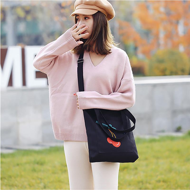 New Crossbody Bag Fashion Casual Cute Cherry Canvas Shoulder Bag Messenger Bag Shopping Bag Totes Beach Bag