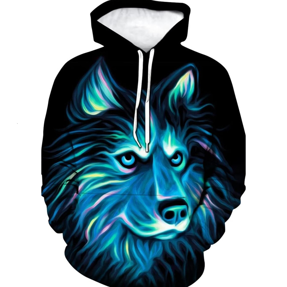 Hoodie for Mens Womens Mens Anime Hoodie Autumn Winter Long Sleeve Pullover Animal Theme Sweatshirt Realistic Graphic Hoodie Graphic Cool Husky patter