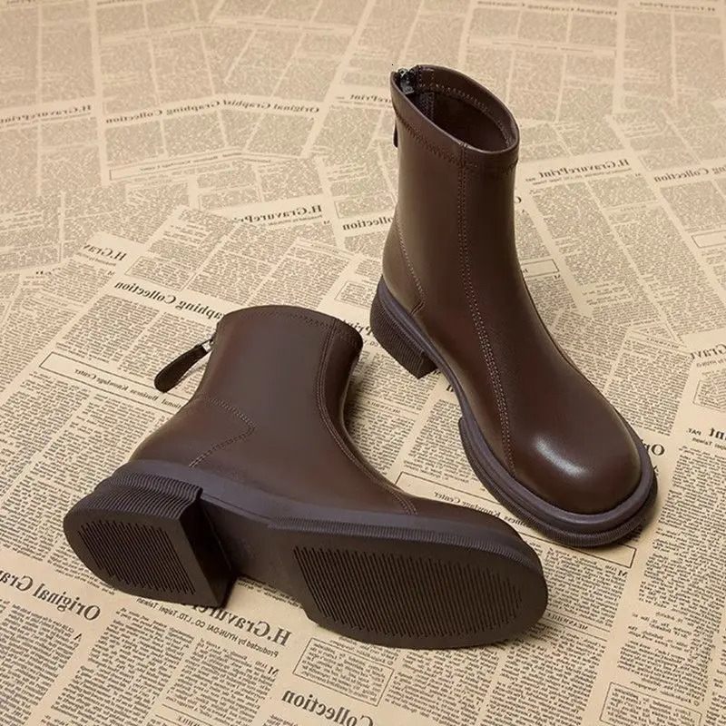 Autumn and winter womens ankle boots casual back zipper low boots womens retro short boots 241106