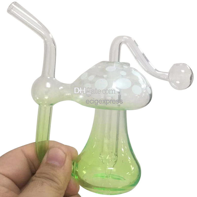Mushroom Glass Oil Burner Bubbler Pipe Mini Bongs Glow In The Dark Percolator Water Pipes Hookah Bubblers Recycle Portable Hand Smoking Dab Rigs 3 Colors