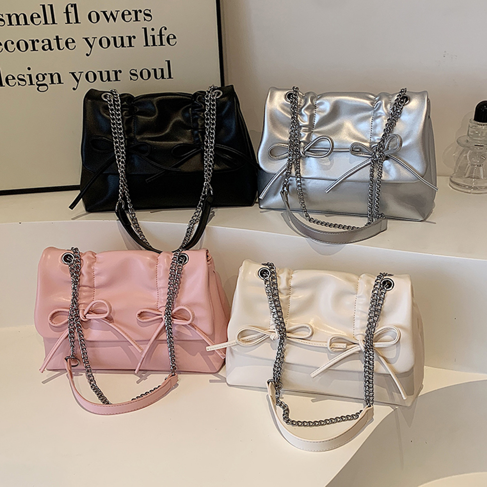 Bow Tie Trendy Crossbody Bag with Hasp Closure PU Leather Ladies Handbag Casual Shoulder Purse Underarm Bag for Women and Girls