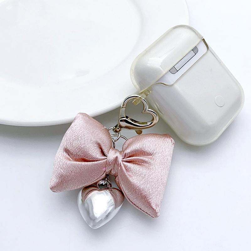 Cute Pink Bow Tie Key Chain Metal Love Phone Pendant Headphone Case Charms Car Key Ring Bag Decor Accessories