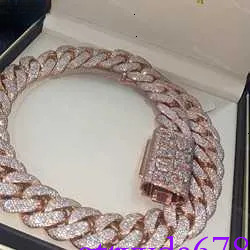 Sier Necklace Rose Gold 24mm Vvs Moissanite Heavy Duty Miami Cuban Chain Hip Hop Street Punk Men Women Jewelry