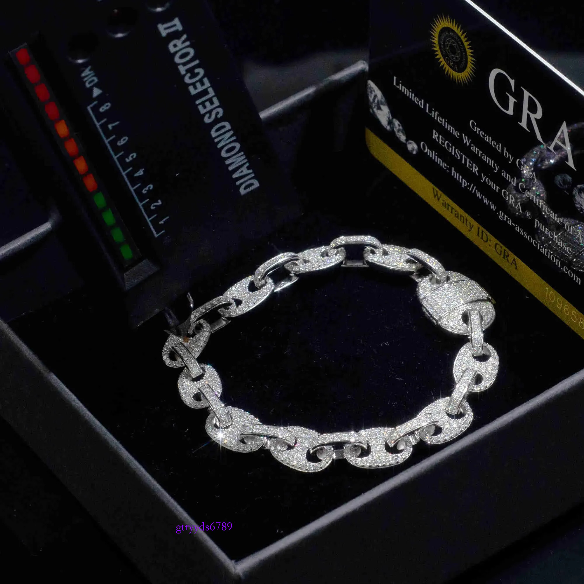 designer Pass Dia Tester VVS Ice Out Moissanite Coffee Beans Cuban k Chain 8mm Bracelet Sier Fine Jewelry for Man Woman