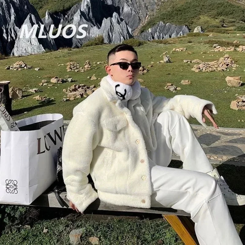 Korean fashion fur coat mens jacket trend square collar chic mink faux fur coat jacket hip-hop party clothing 241107