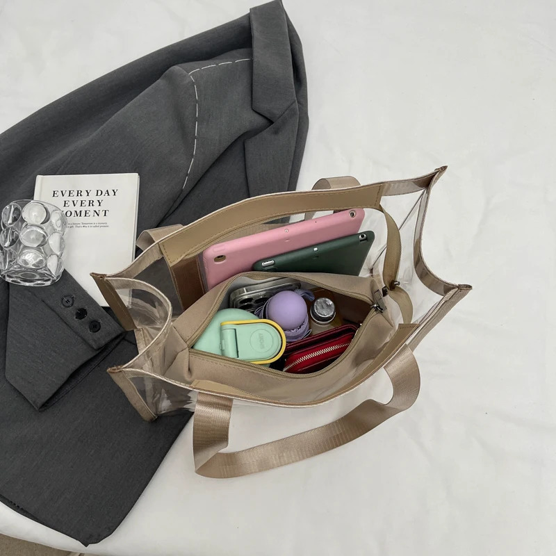 MOODS 2-in-1 Womens Shoulder Bag Set PVC Transparent Waterproof Large Capacity Shopping Beach Handbag 2024 Summer Latest Handbag 241115