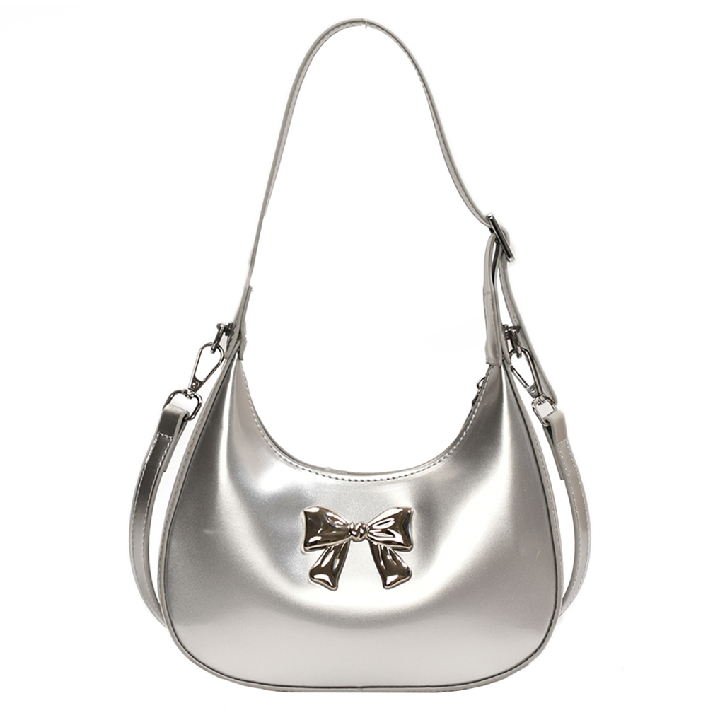 Women Chic Tote Handbag Solid Color Fashion Crescent Bag Adjustable Strap Glossy Underarm Bag Female Daily Handbag