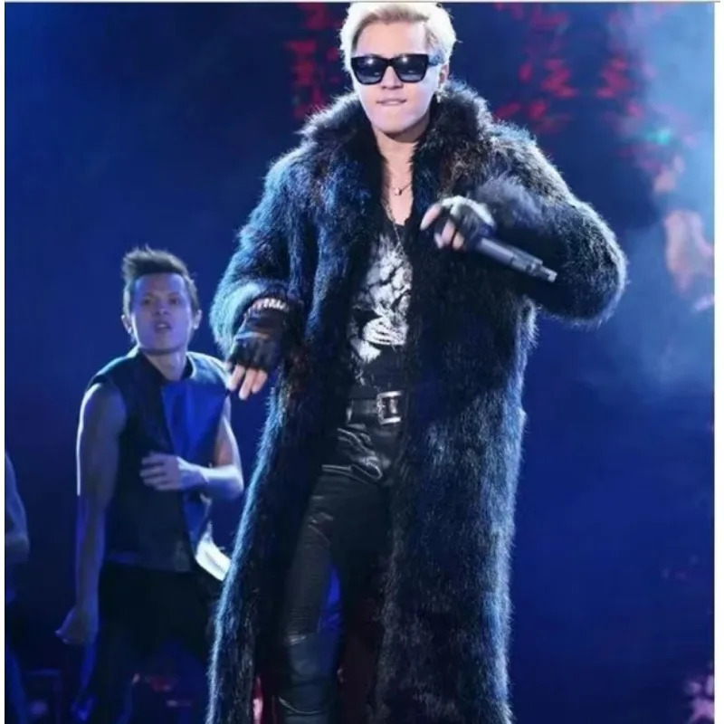 Fluffy black long faux fur coat mens winter windproof jacket thick windproof mink jacket Plus size lapel coat 6XL 241107