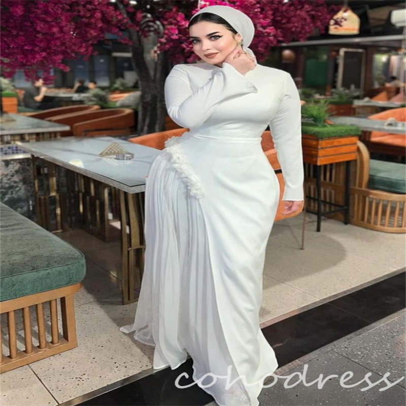 Minimalist Muslim Wedding Dresses O Neck Satin Long Sleeve Arabic Boho Bride Dress Elegant Country Farm Robe De Mariee Satin Vestio De Novia 2025