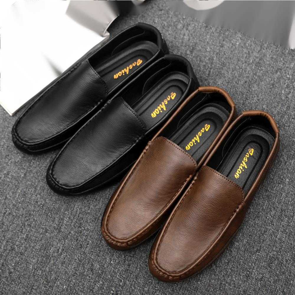CMM Loafer Shoes New Mens Trendy Korean Versatile Summer One Step Lazy Mens British Casual Leather Shoes