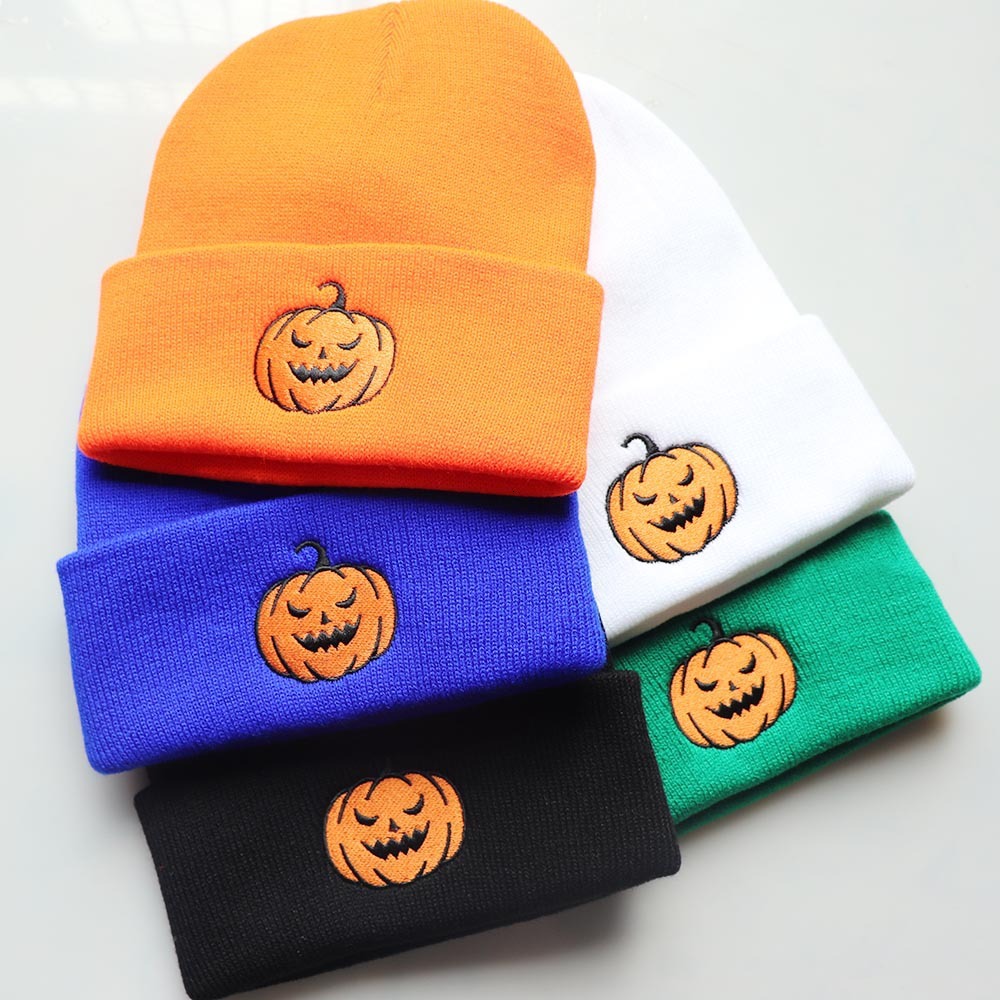 High quality design, Men's and Women's Autumn/Winter New Pumpkin Little Devil Embroidered Knitted Set Warm Cold Hat for