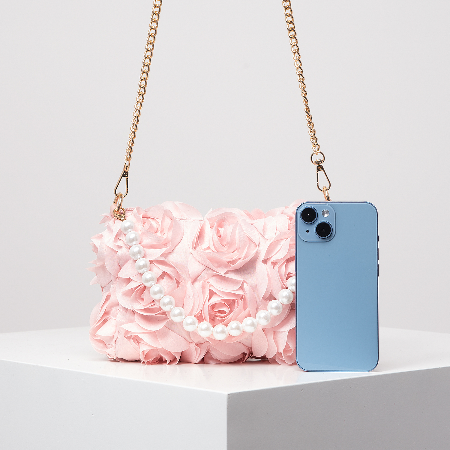 Elegant Rose Banquet Fake Pearl Handbag Metal Chain Designer Crossbody Bridal Bag