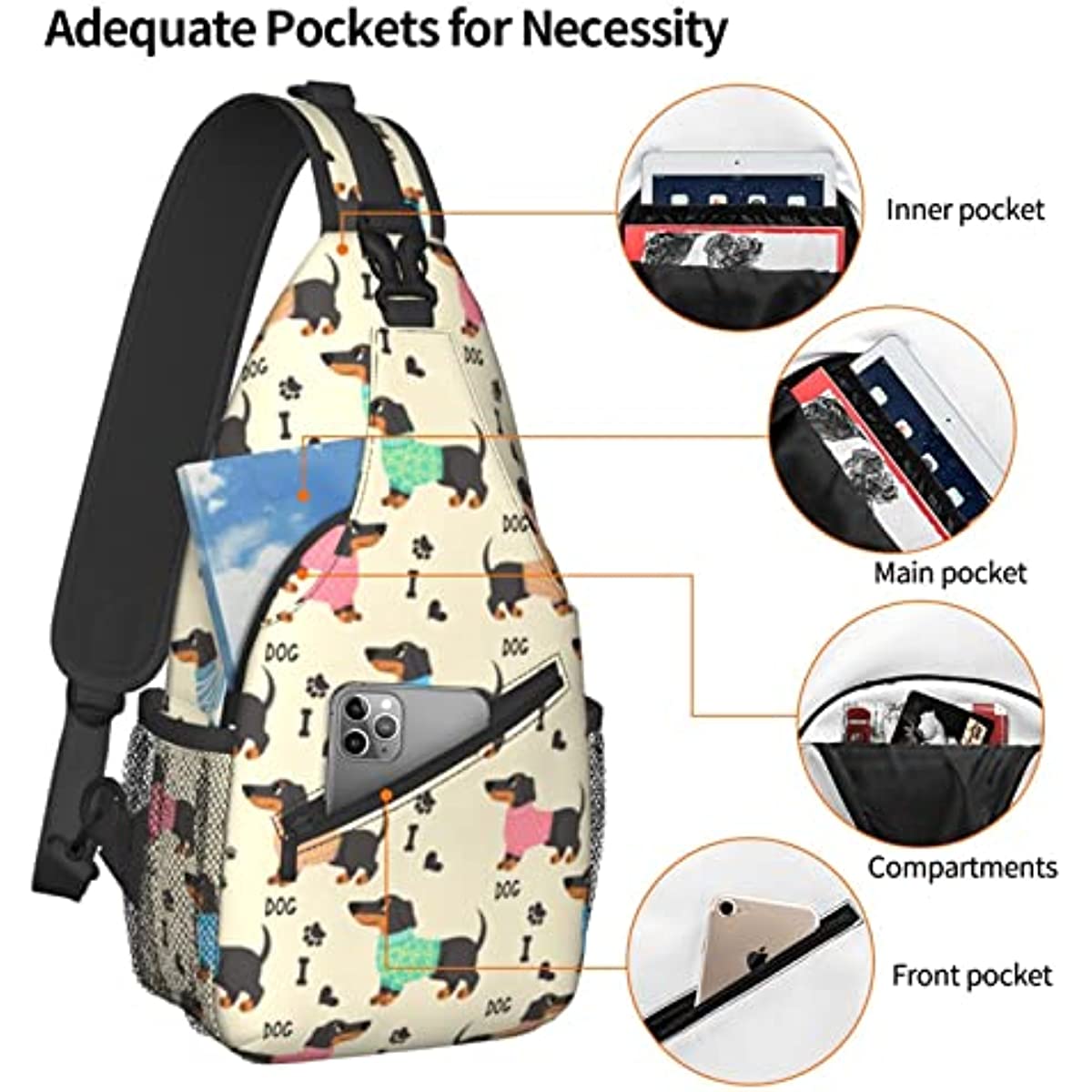 Dachshund Sling Bag Crossbody Backpack Hiking Travel Daypack Chest Bag Lightweight Shoulder Bag For Women Men