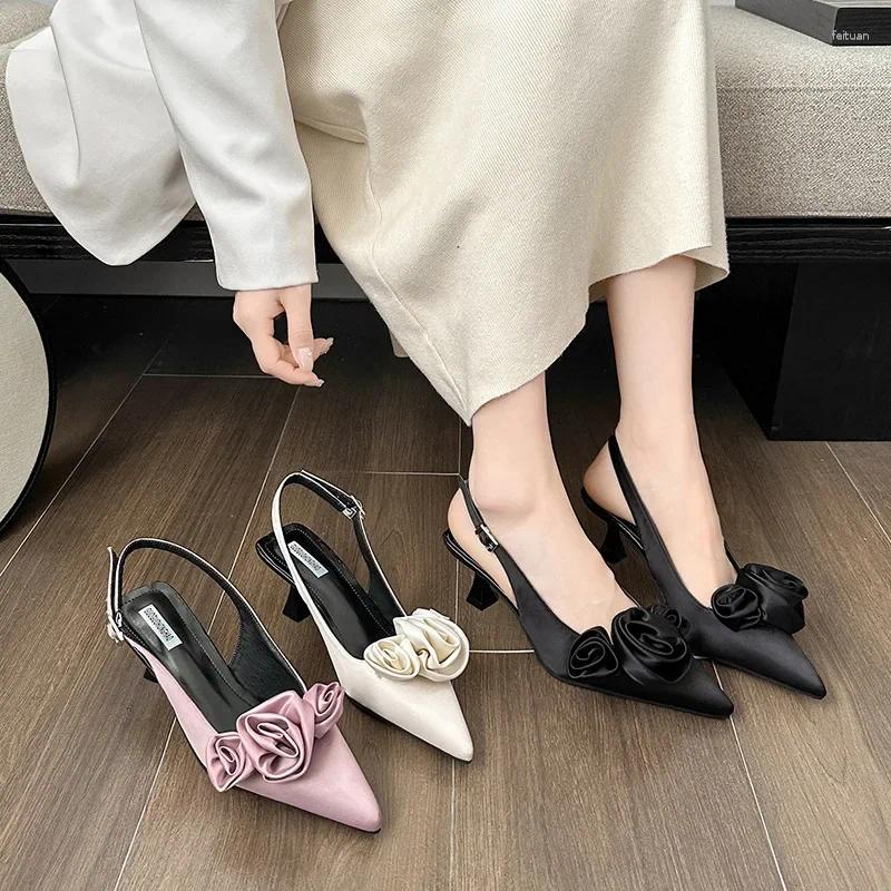 Casual Shoes Womens Spring Autumn 2024 Style French Pointed Flat Sandals High Heel Socialite Single Shoe Rubber Upper