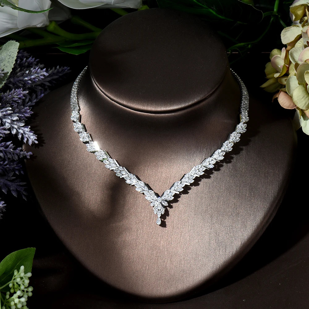 HIBRIDE Fashion Leaf n 4-piece CZ female bride wedding jewelry set earrings necklace set parrure bijoux female Mary N-119 241106