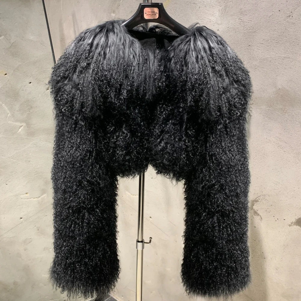 Sheepskin Bomber Womens Mongolian Fur Coat Winter Warmth Natural Fur Fabric 241107