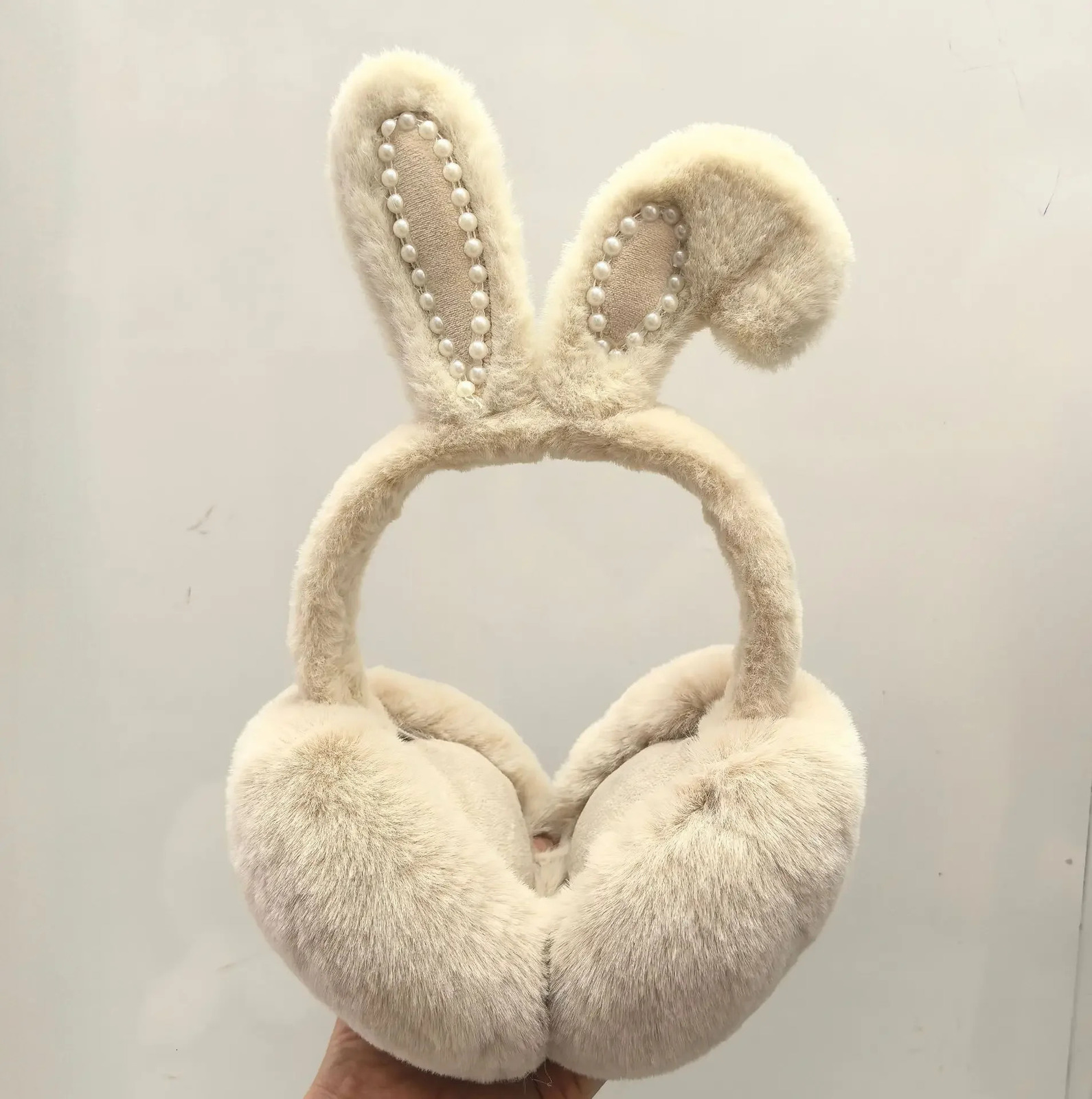 Cute Rabbit Ears Pearl Eartips Womens Winter Warm Eartips Plush Eartips Outdoor Cold Protection Fluffy Winter Eartips Womens 241107