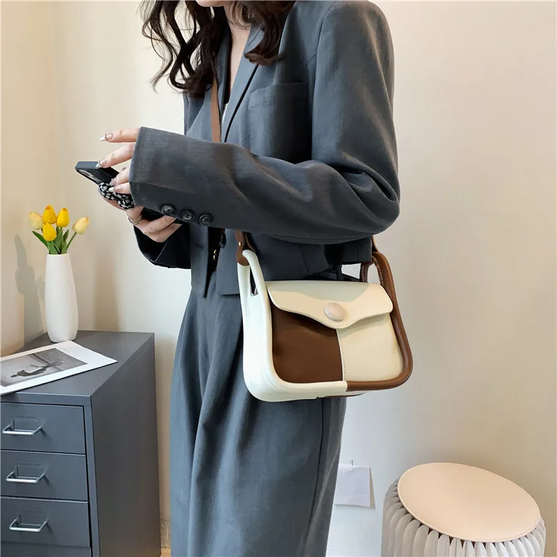 Fashion Commuting Simple Hand Carrying Women's Bag New Spring Splicing Single Shoulder Bag Korean Armpit Messenger Bag
