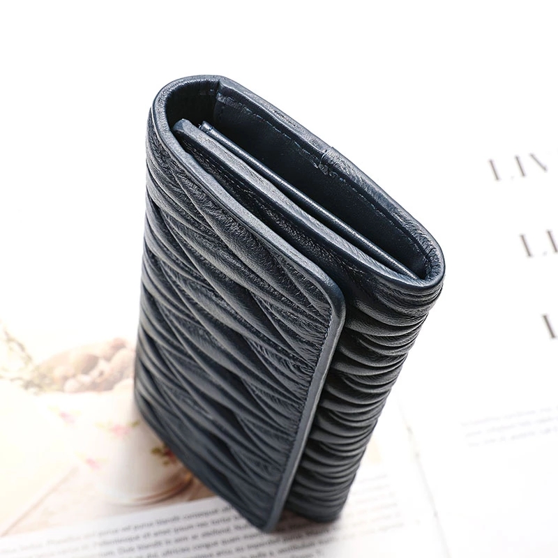 Women Long Pleated Wallet Fashion Hasp Zipper Multifunction Card Holder Sheepskin Genuine Leather Female Coin Purse Clutch Purse