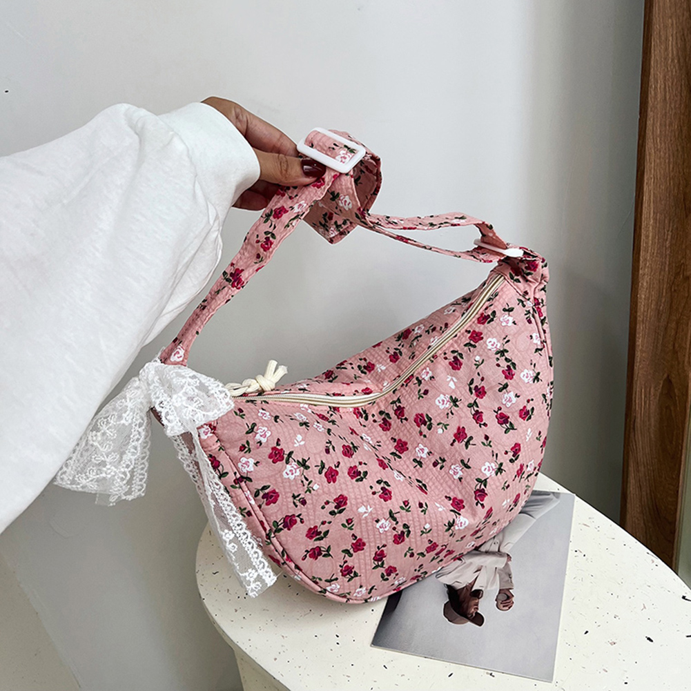 Women Floral Shoulder Bag Large Capacity Flower Crossbody Bag Adjustable Strap Simple Tote Handbag Girls Outdoor Daily Bag