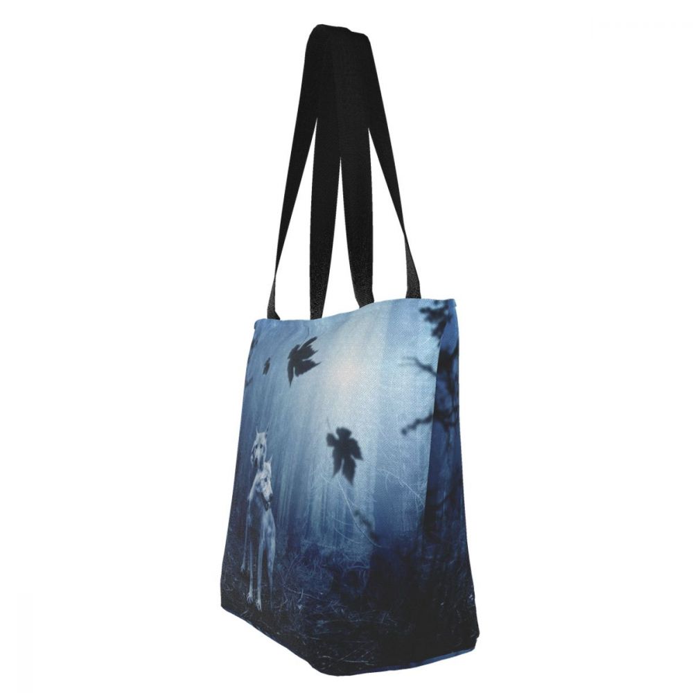 NOISYDESIGNS Cool Wolf Print Tote Bags Women Zipper Handbags Eco Reusable Shopping Bag Art Painting Shoulder Bags for School