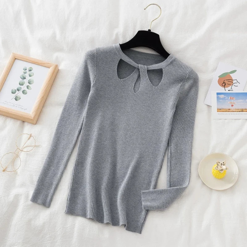 2024 Autumn Hollow Out Sexy Women Sweater Fashion Winter Vintage O-neck Knitted Tops Solid Casual Knitwear Pullover Slim 241107