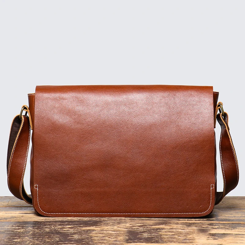 Natural Top Layer Cowhide Mens Shoulder Bag Business Office Large Capacity 15 Inches Laptop Leather Messenger 241106