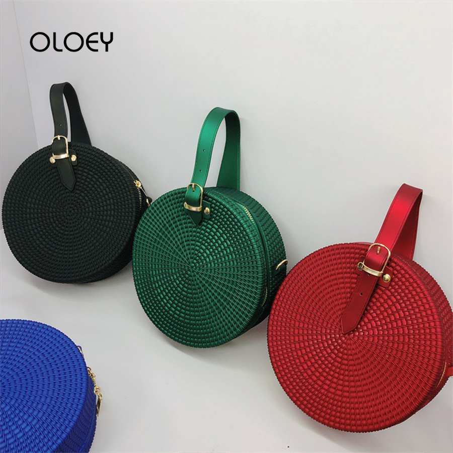 Vintage Fashion Frosted Round Women Shoulder Bags Ladies Zipper Circular Jelly Handbag Handmade Custom Weave Handbag Bolso Mujer