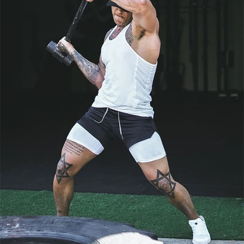 Custom Printing 2 in 1 Athletic Gym Shorts for Men Performance Compression with Pocket Quick Dry Stretch Workout Fitness 240323