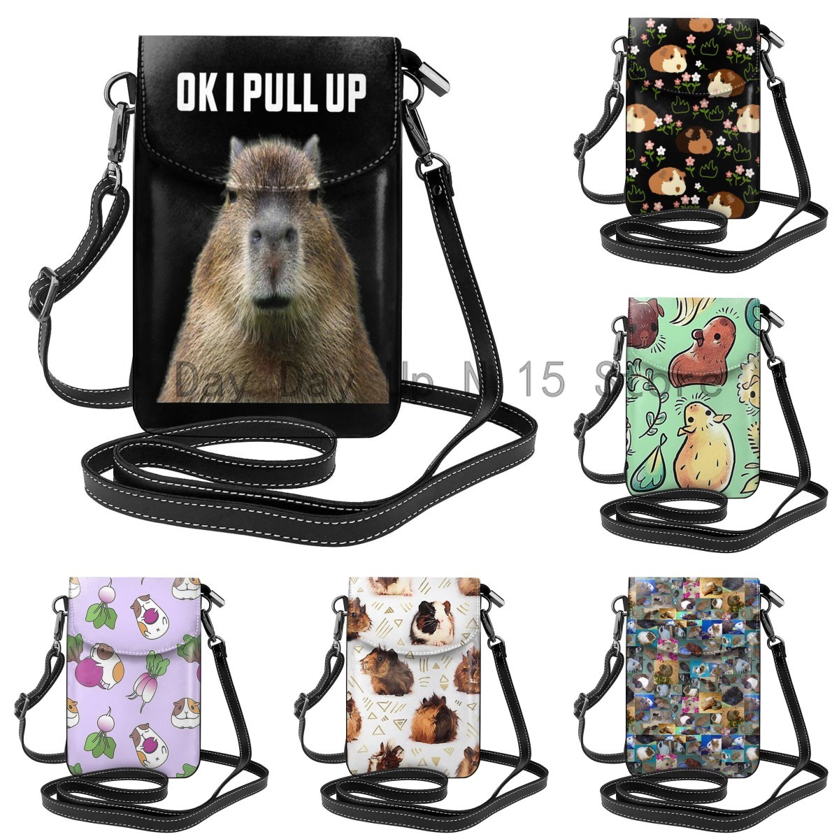 Cute Capybara Women Cell Phone Purse Leather Crossbody Bag Mini Shoulder Bag Card Holder Wallet