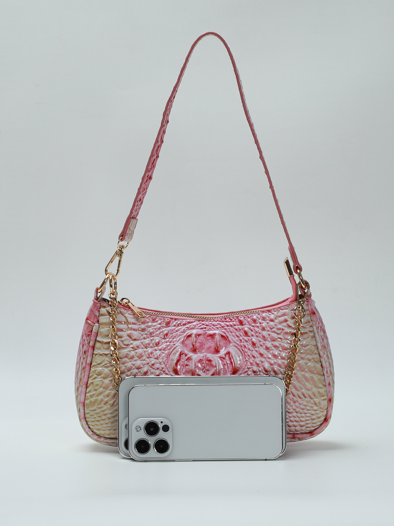 Artificial Leather Embossed Crocodile Pattern Crescent Shoulder Bag For Women Y2K Small Clutch Purse Cute Underarm Bag