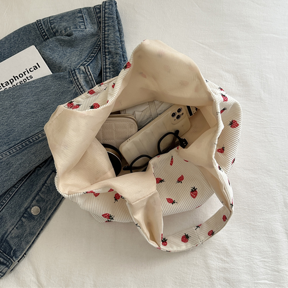 Women Strawberry Pattern Handbag Large Capacity Canvas Simple Shoulder Bag Strawberry Shoulder Handbag Girls Shopper Bag