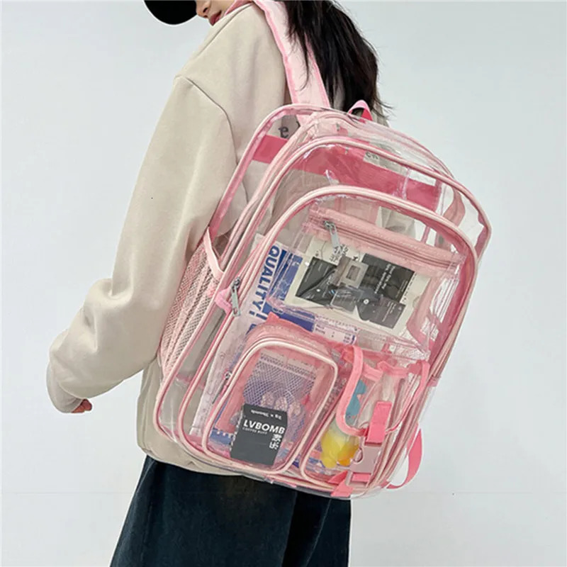 Womens backpack transparent PVC bag transparent backpack teenage student mens transparent school backpack 241106