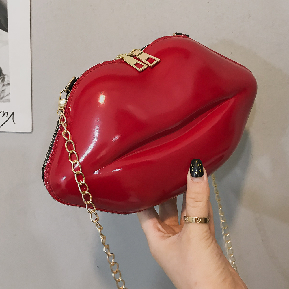 Lips Shape PVC Handbags Solid Zipper Shoulder Bag Crossbody Messenger Phone Coin Bag Evening Party Clutches Bolsas Feminina Saco