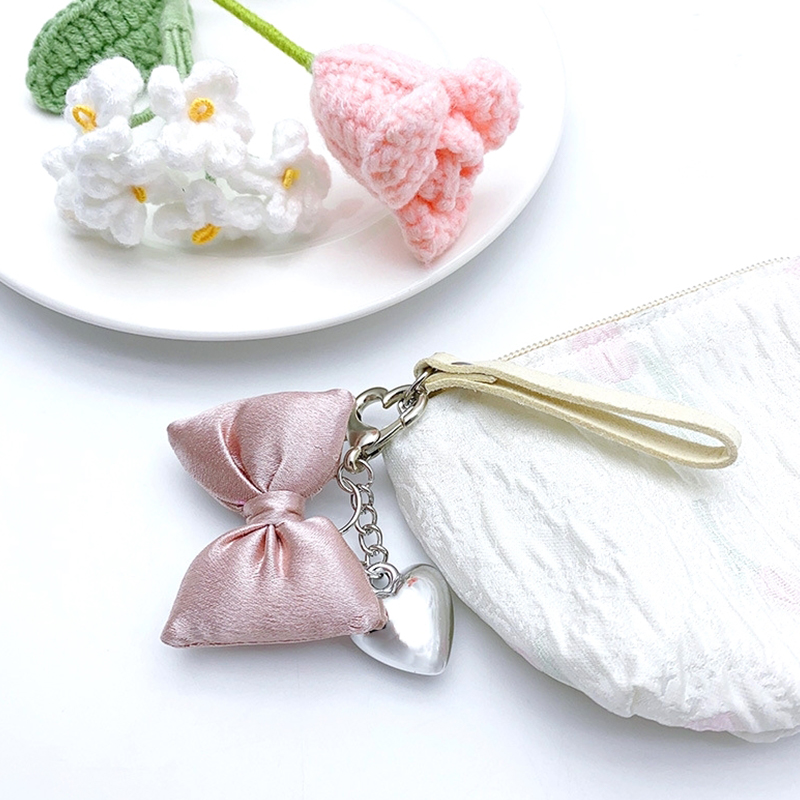 Cute Pink Bow Tie Key Chain Metal Love Phone Pendant Headphone Case Charms Car Key Ring Bag Decor Accessories