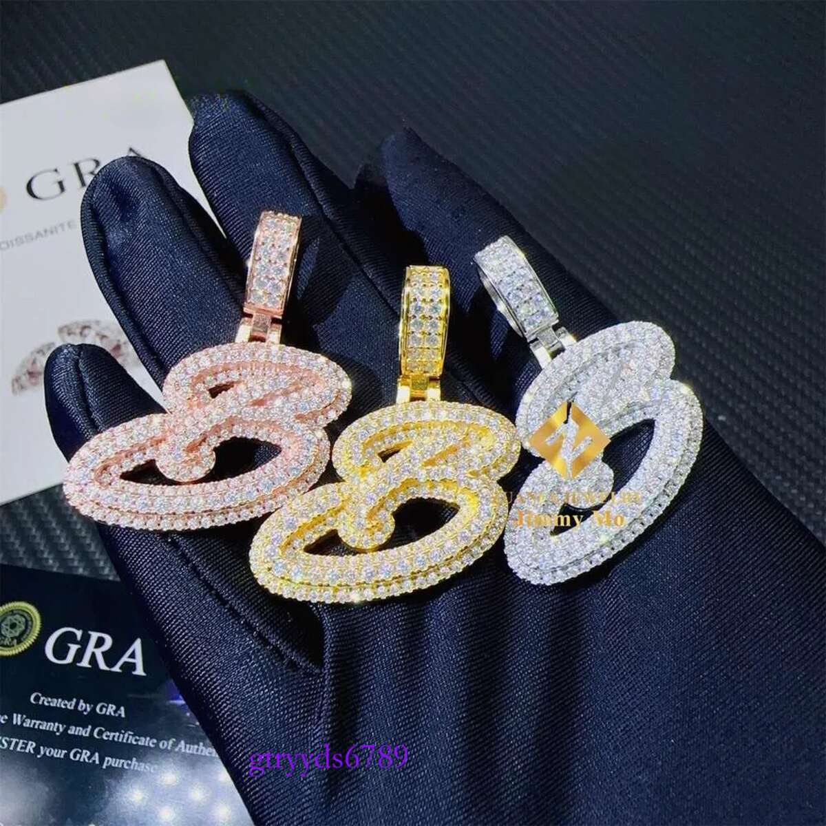 GRA Certificates Hip Hop Iced Out Fire Jewelry Sterg Sier VVS1 Moissanite Initial B Letter Pendant